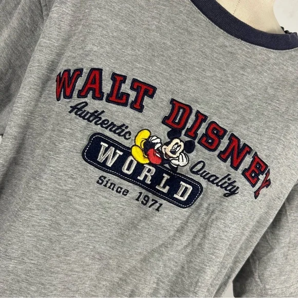 Walt Disney World Mickey Mouse Ringer Tee Gray Blue Men's Large🤎 - Picture 4 of 11